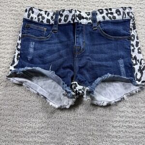 Hudson Girls White‎ Cheetah Denim Shorts Raw Hem Size 12